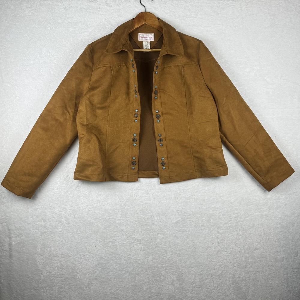 Panhandle‎ Slim Jacket Womens Large Brown Faux Suede Snap Front Western Made USA